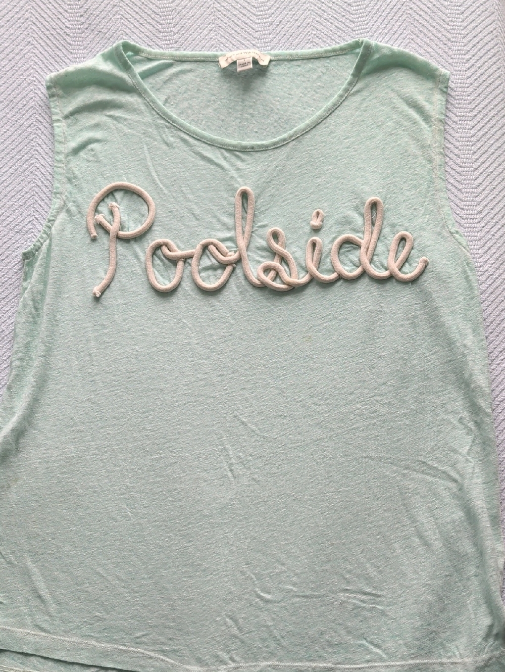 White + Warren Summer Linen Poolside Embroidered Tank Top Seafoam Green Small
